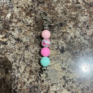 Pastel Beaded Keychain with Floral Accent 15MM